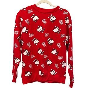 Hello Kitty by Sanrio All Over Graphic Print Novelty Sweatshirt XS Red Oversized